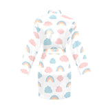 Cute rainbow clound pattern Women's Long Sleeve Belted Night Robe
