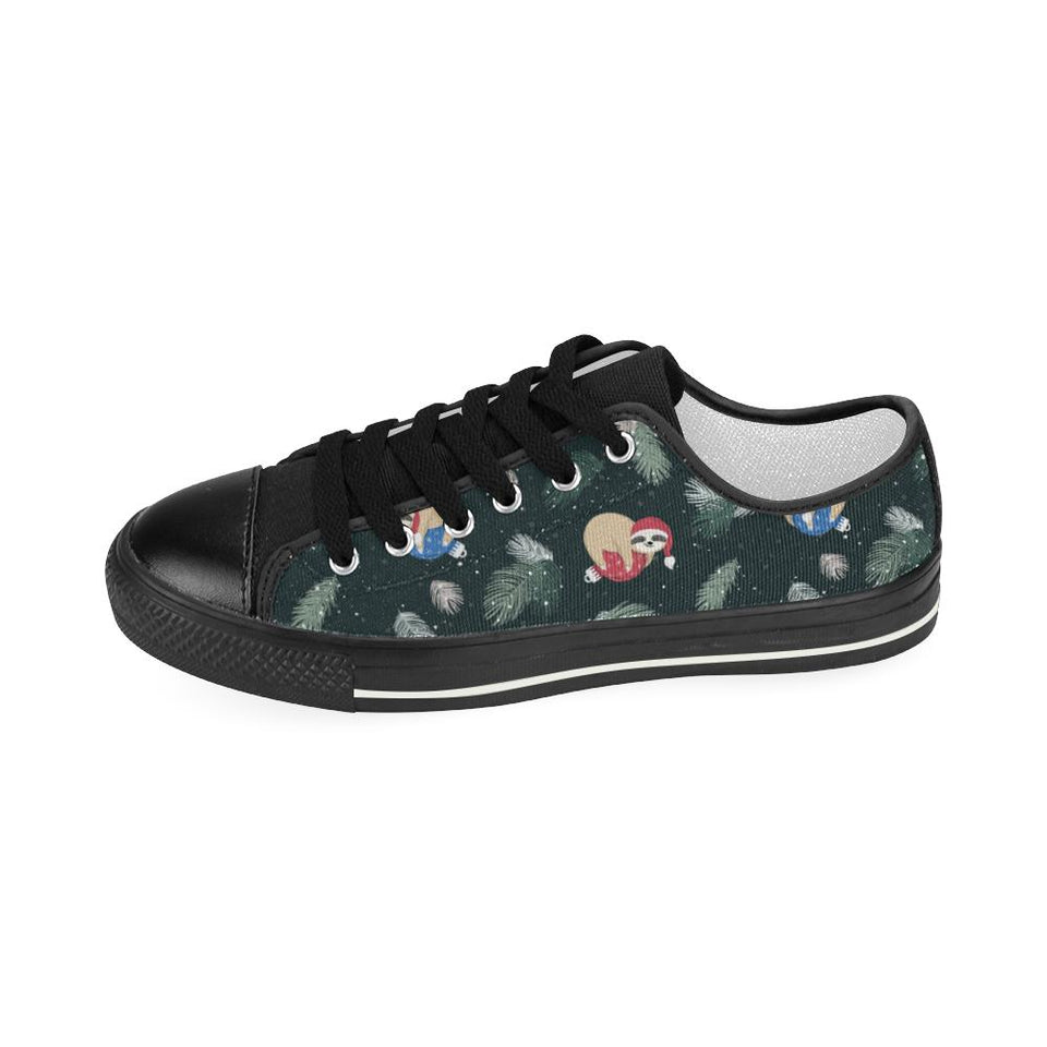 Cute sloths sleeping christmas ball santa hat patt Kids' Boys' Girls' Low Top Canvas Shoes Black