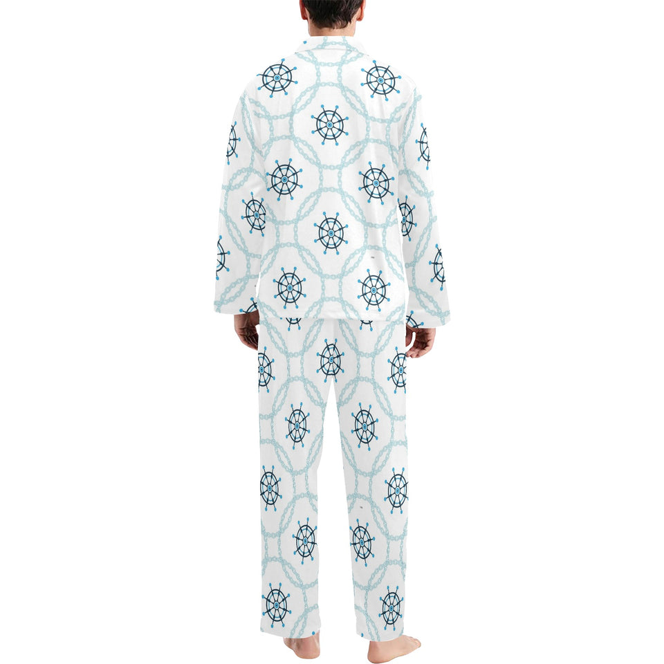 nautical steering wheel chain Men's Long Pajama Set