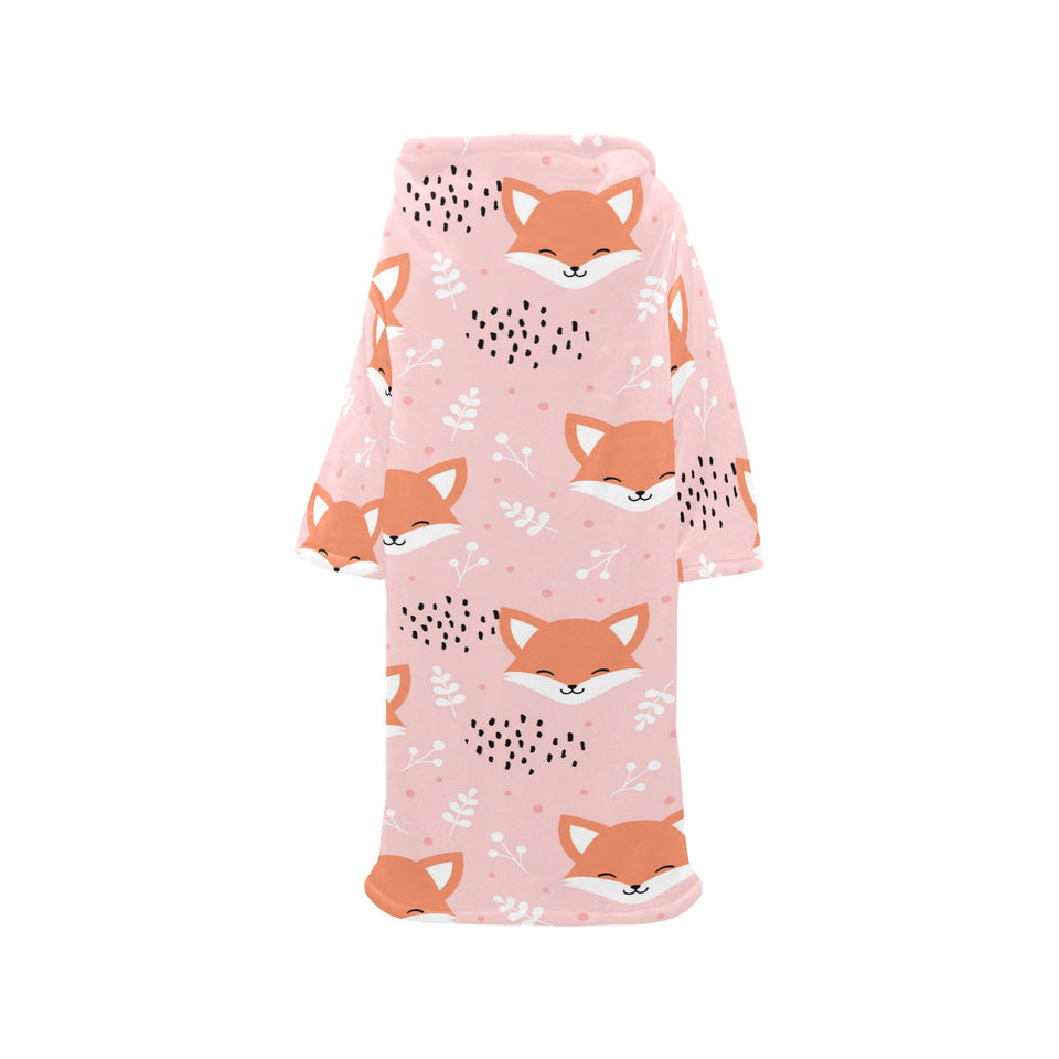 Cute fox pattern pink background Blanket Robe with Sleeves