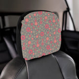 Red gold Sakura cherry blossom gray background Car Headrest Cover