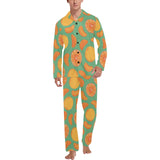 orange fruit pattern green background Men's Long Pajama Set