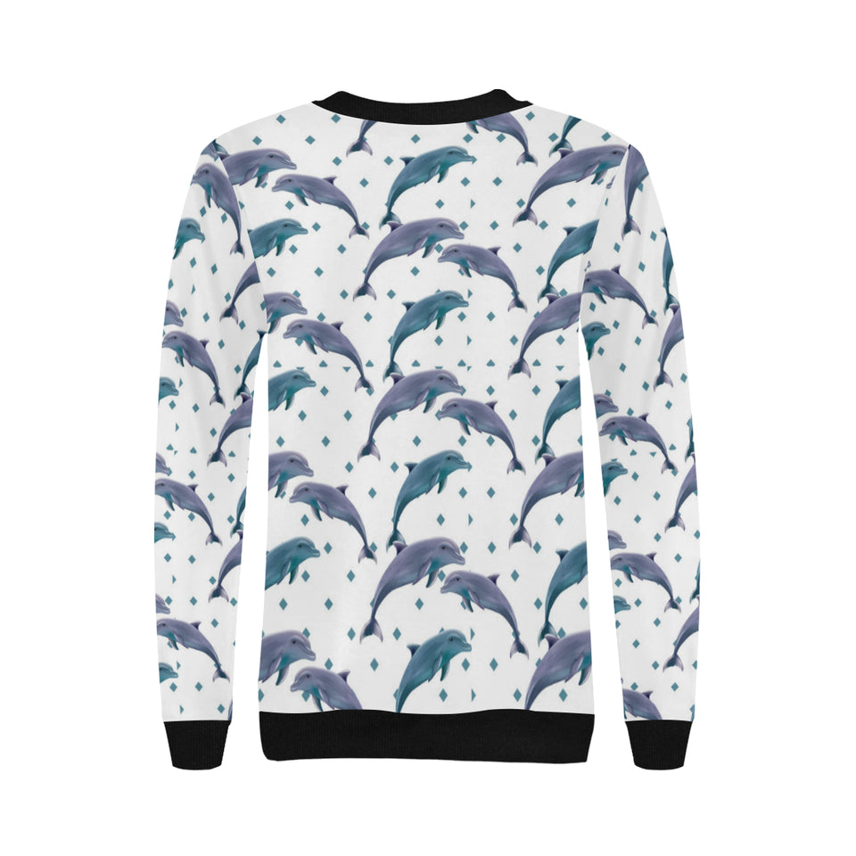 Dolphins pattern dotted background Women's Crew Neck Sweatshirt
