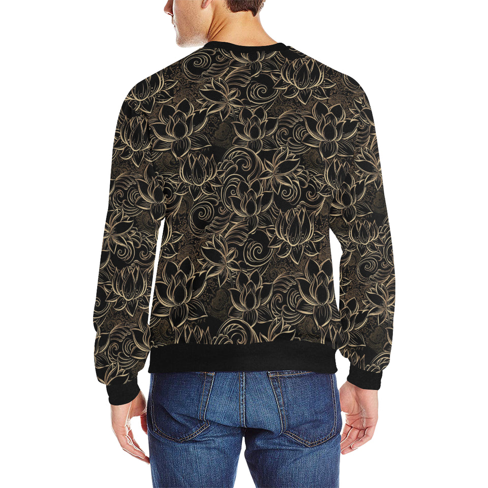 luxurious gold lotus waterlily black background Men's Crew Neck Sweatshirt