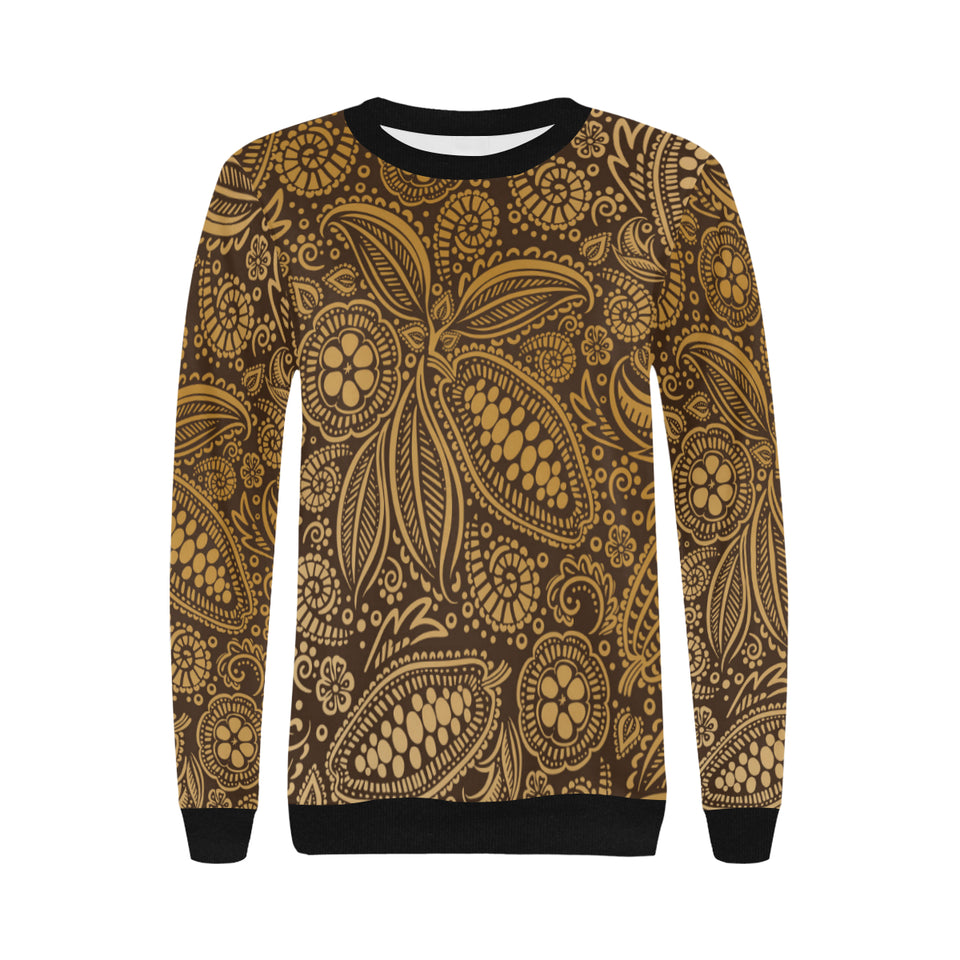 cacao beans tribal polynesian pattern background Women's Crew Neck Sweatshirt