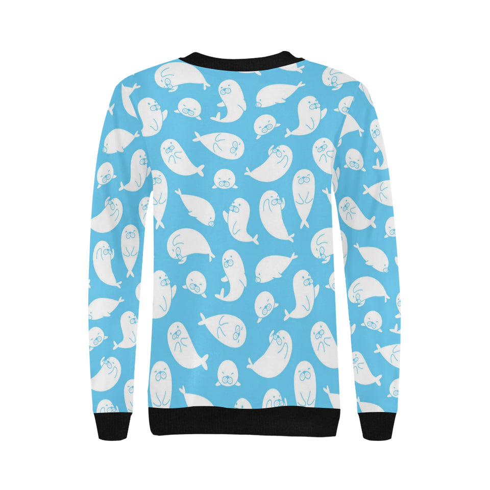 Cute white sea lion seals pattern Women's Crew Neck Sweatshirt
