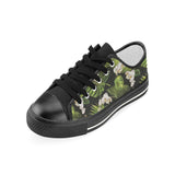 White orchid flower tropical leaves pattern blackg Kids' Boys' Girls' Low Top Canvas Shoes Black