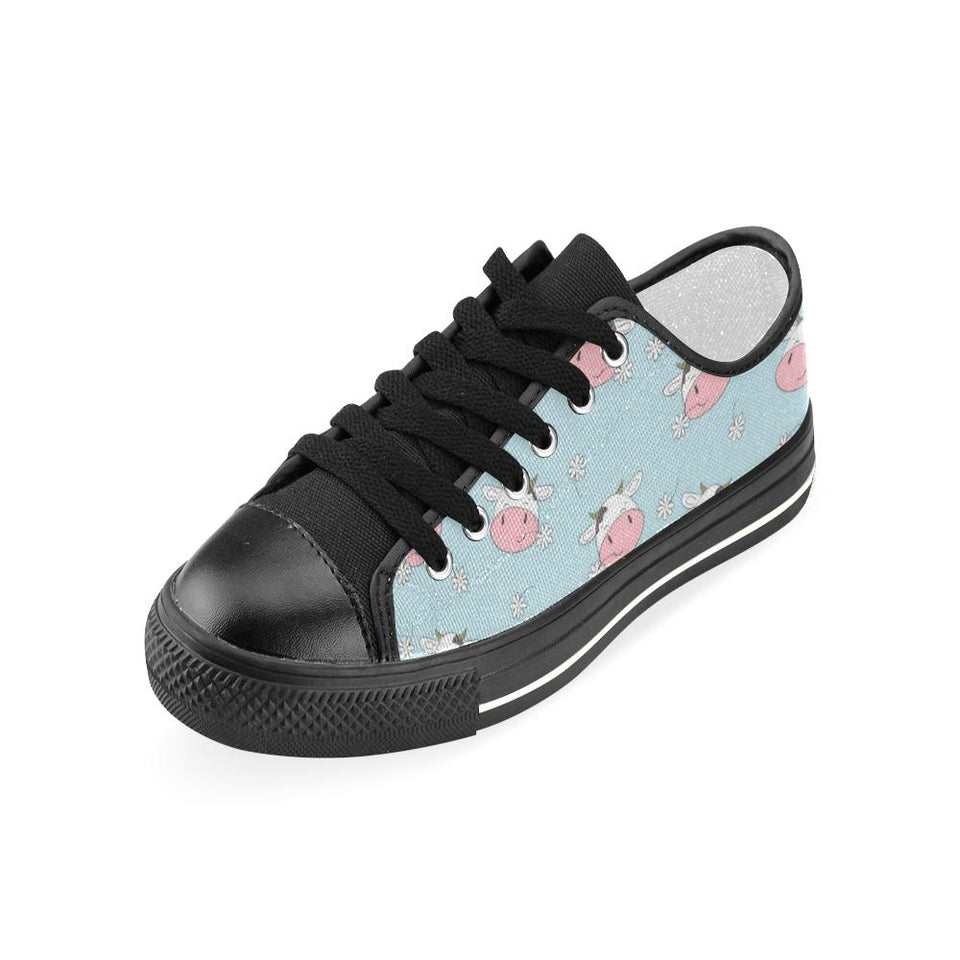 Cute cow flower pattern Kids' Boys' Girls' Low Top Canvas Shoes Black
