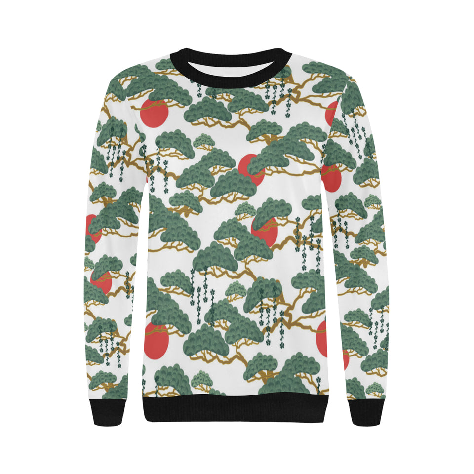Bonsai red sun japanese pattern Women's Crew Neck Sweatshirt