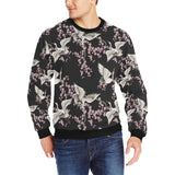 Japanese crane pink sakura pattern Men's Crew Neck Sweatshirt