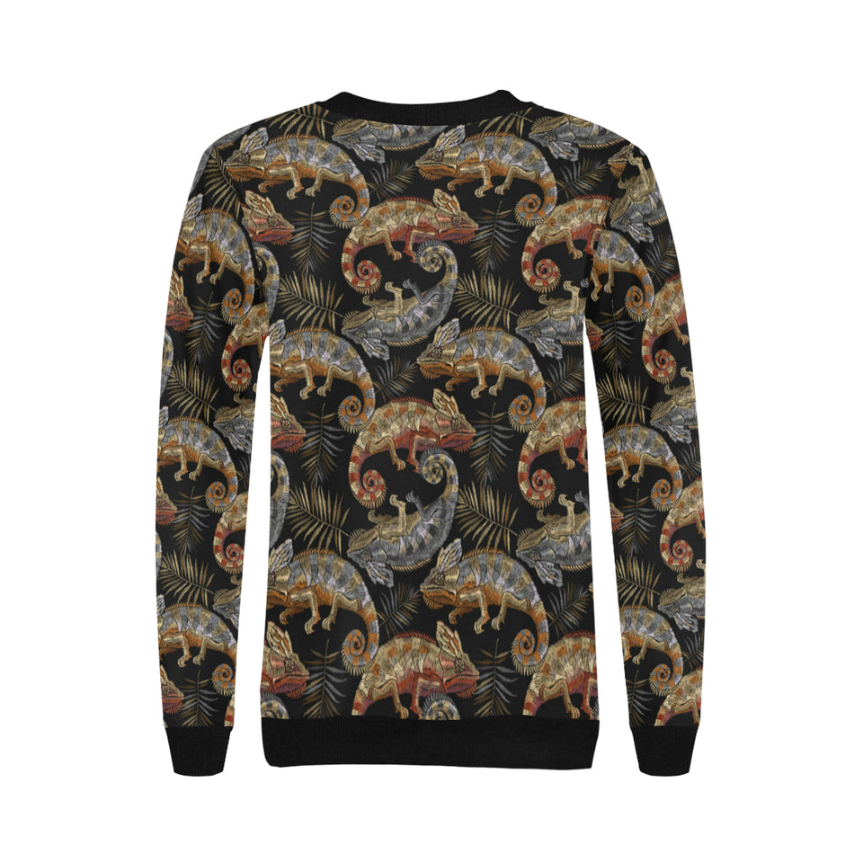 Chameleon lizard tropical leaves palm tree Women's Crew Neck Sweatshirt