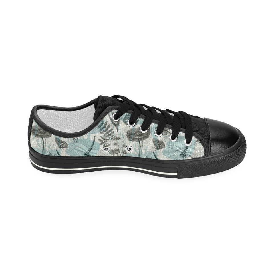 Dragonfly Butterfly Plants insect flower vintage s Kids' Boys' Girls' Low Top Canvas Shoes Black