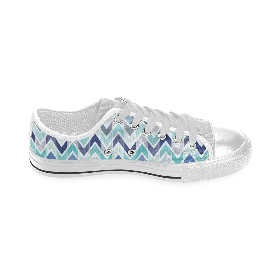 zigzag  chevron blue pattern Men's Low Top Shoes White