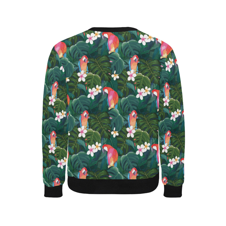 Parrot Palm tree leaves flower hibiscus pattern Men's Crew Neck Sweatshirt