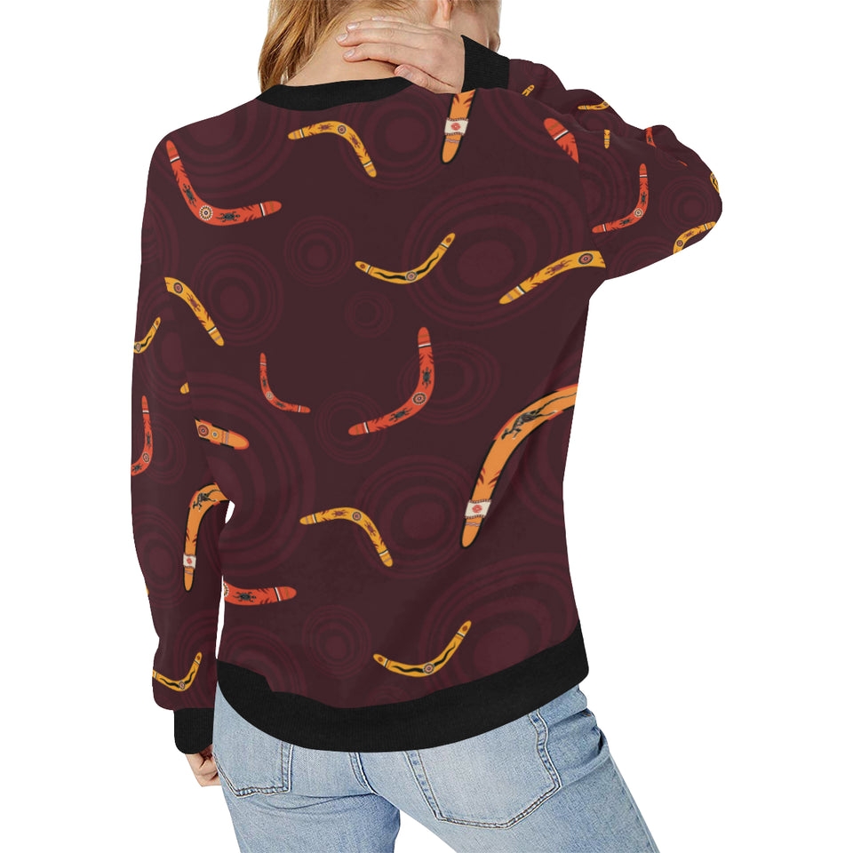 Boomerang Australian aboriginal ornament circle bl Women's Crew Neck Sweatshirt