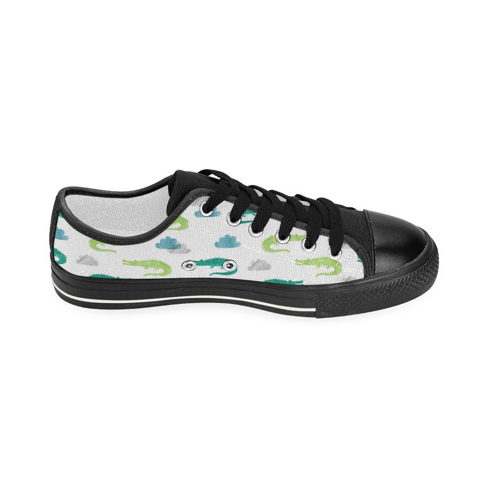 watercolor crocodile pattern Kids' Boys' Girls' Low Top Canvas Shoes Black