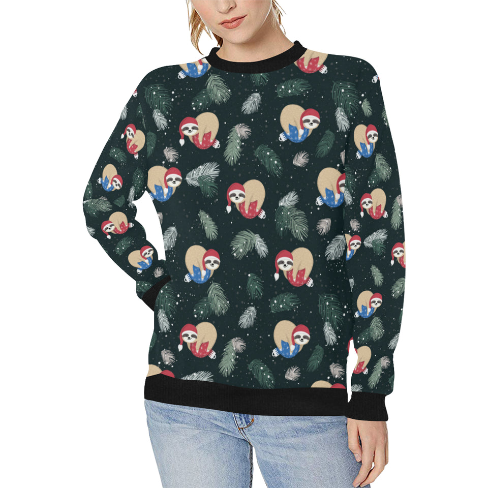 Cute sloths sleeping christmas ball santa hat patt Women's Crew Neck Sweatshirt