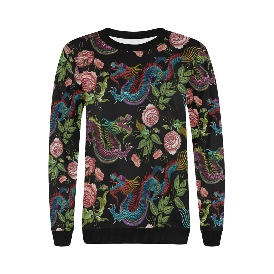 Dragons flower pattern Women's Crew Neck Sweatshirt