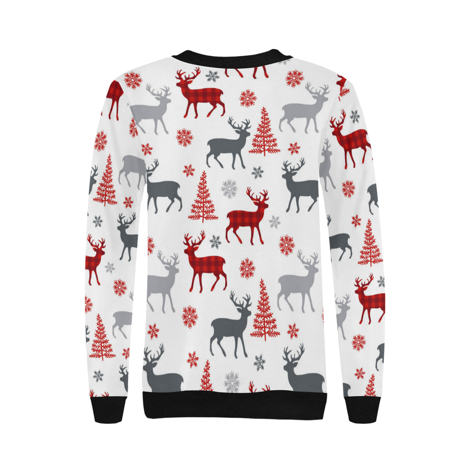 Deer tree snowflakes chrismas pattern Women's Crew Neck Sweatshirt