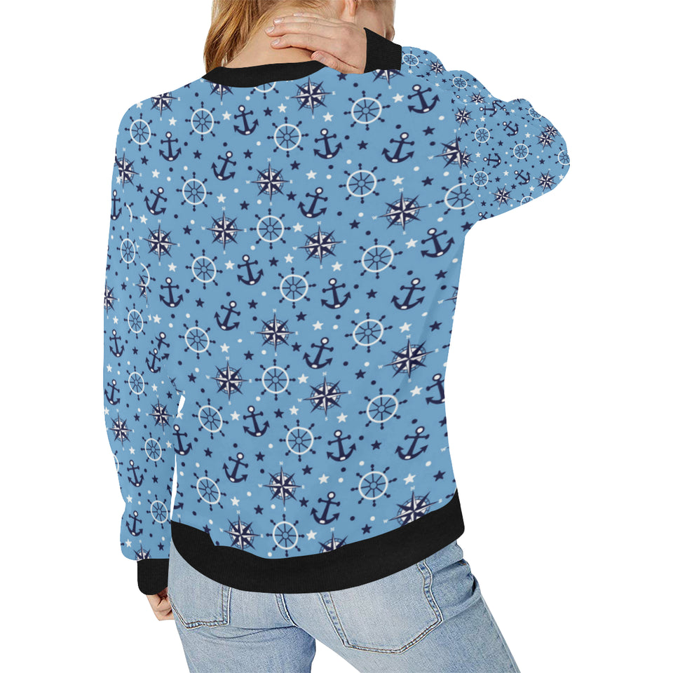 Anchors rudder compass star nautical pattern Women's Crew Neck Sweatshirt