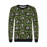 Cute sloths tropical palm leaves black background Women's Crew Neck Sweatshirt
