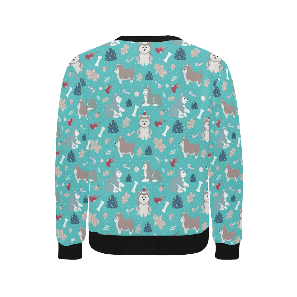 Christmas cute siberian husky puppie pattern Men's Crew Neck Sweatshirt