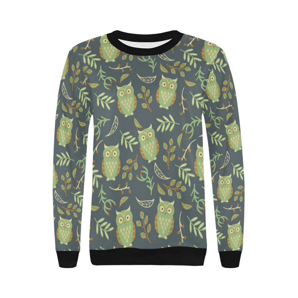 Cute owls leaves pattern Women's Crew Neck Sweatshirt