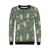 Cute owls leaves pattern Women's Crew Neck Sweatshirt