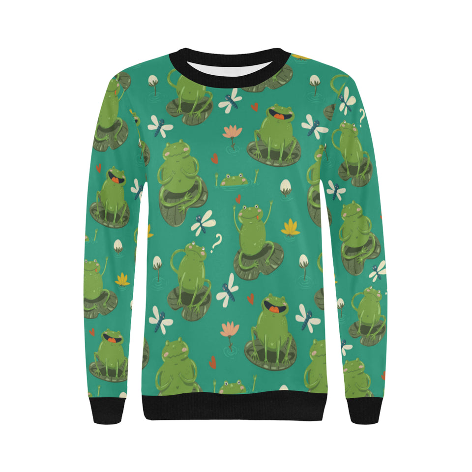 Cute frog dragonfly design pattern Women's Crew Neck Sweatshirt