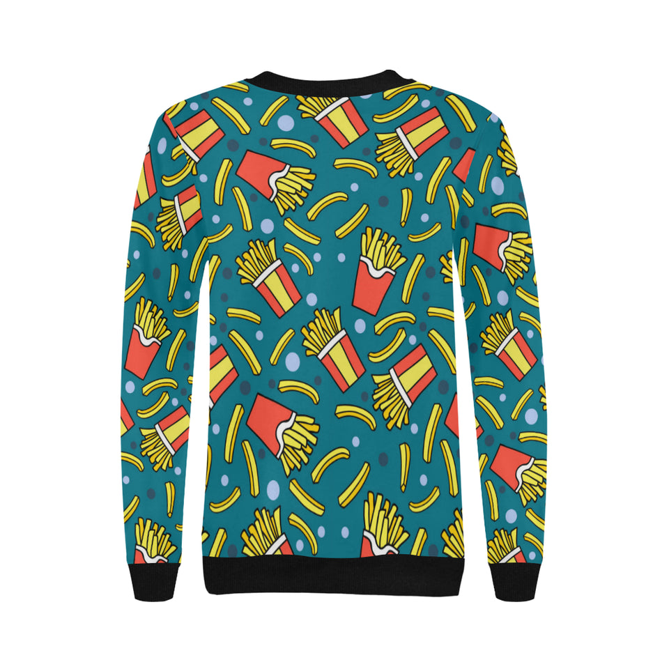 French fries red paper box pattern Women's Crew Neck Sweatshirt