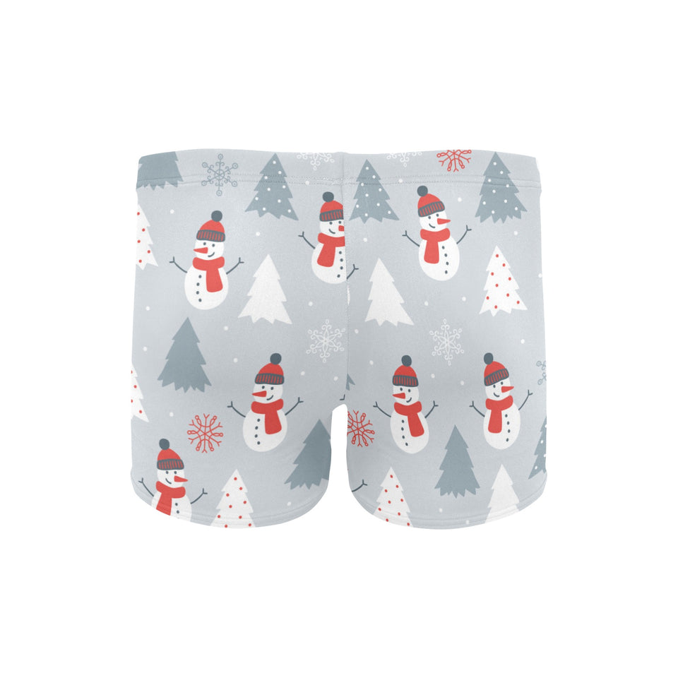 Snowman christmas tree snow gray background Men's Swimming Trunks