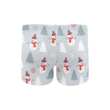 Snowman christmas tree snow gray background Men's Swimming Trunks