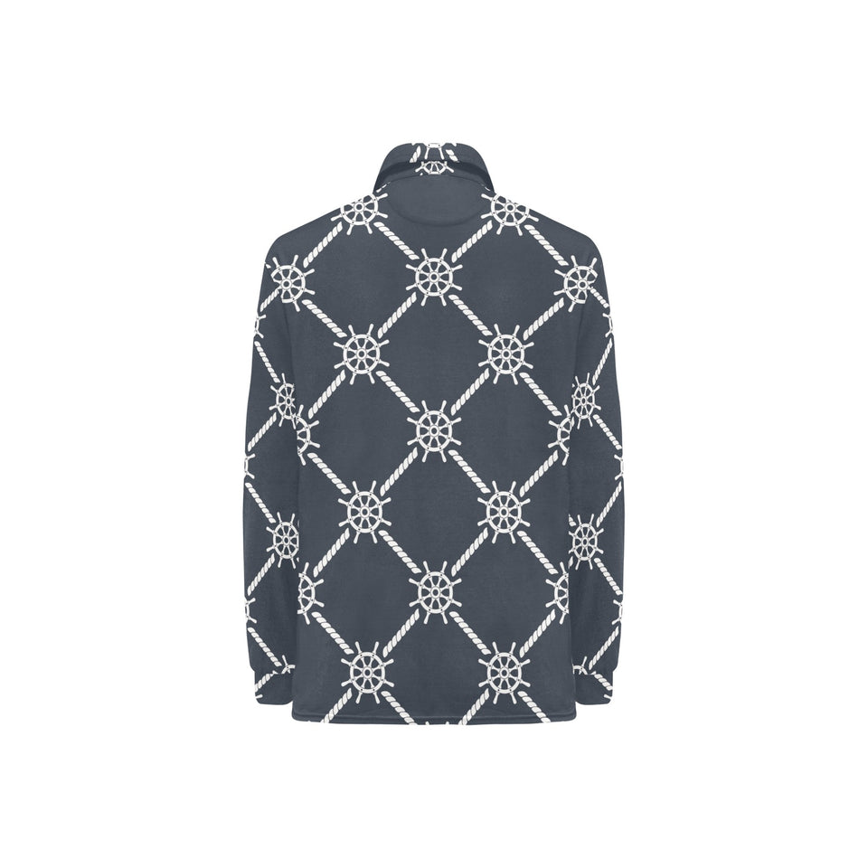 nautical steering wheel rope pattern Women's Long Sleeve Polo Shirt