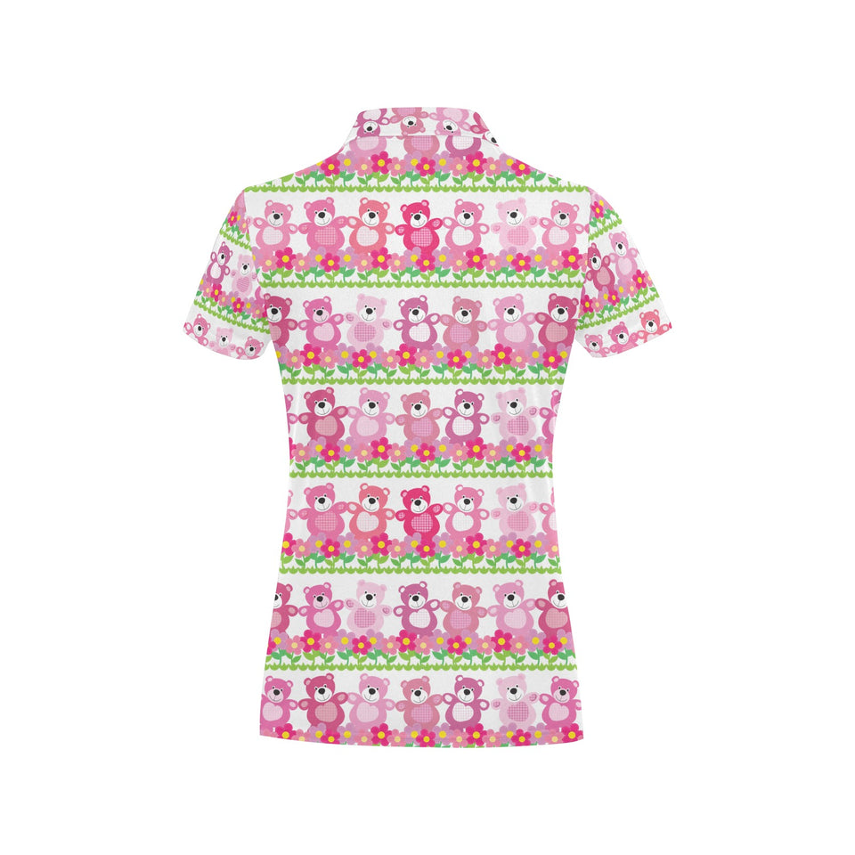 Teddy Bear Pattern Print Design 04 Women's All Over Print Polo Shirt