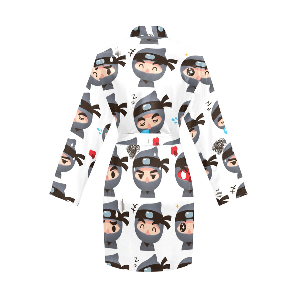 Cute ninja design pattern Women's Long Sleeve Belted Night Robe
