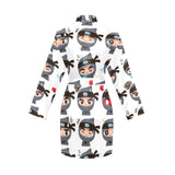 Cute ninja design pattern Women's Long Sleeve Belted Night Robe