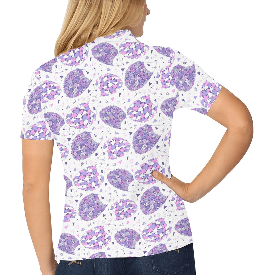 Hedgehog Pattern Print Design 05 Women's All Over Print Polo Shirt