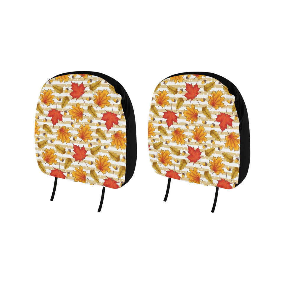Maple leaf oak leaf acorns beige striped backgroun Car Headrest Cover