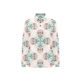 Square floral indian flower pattern Women's Long Sleeve Polo Shirt