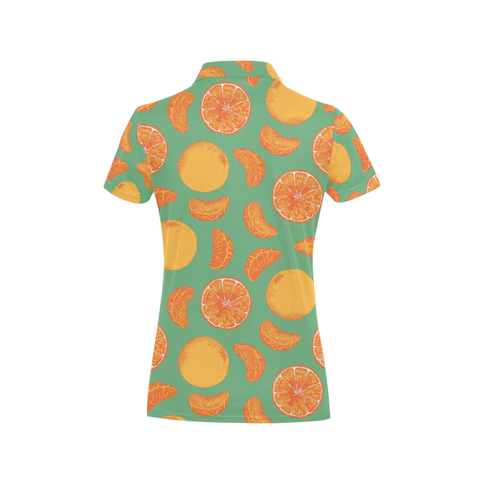 orange fruit pattern green background Women's All Over Print Polo Shirt