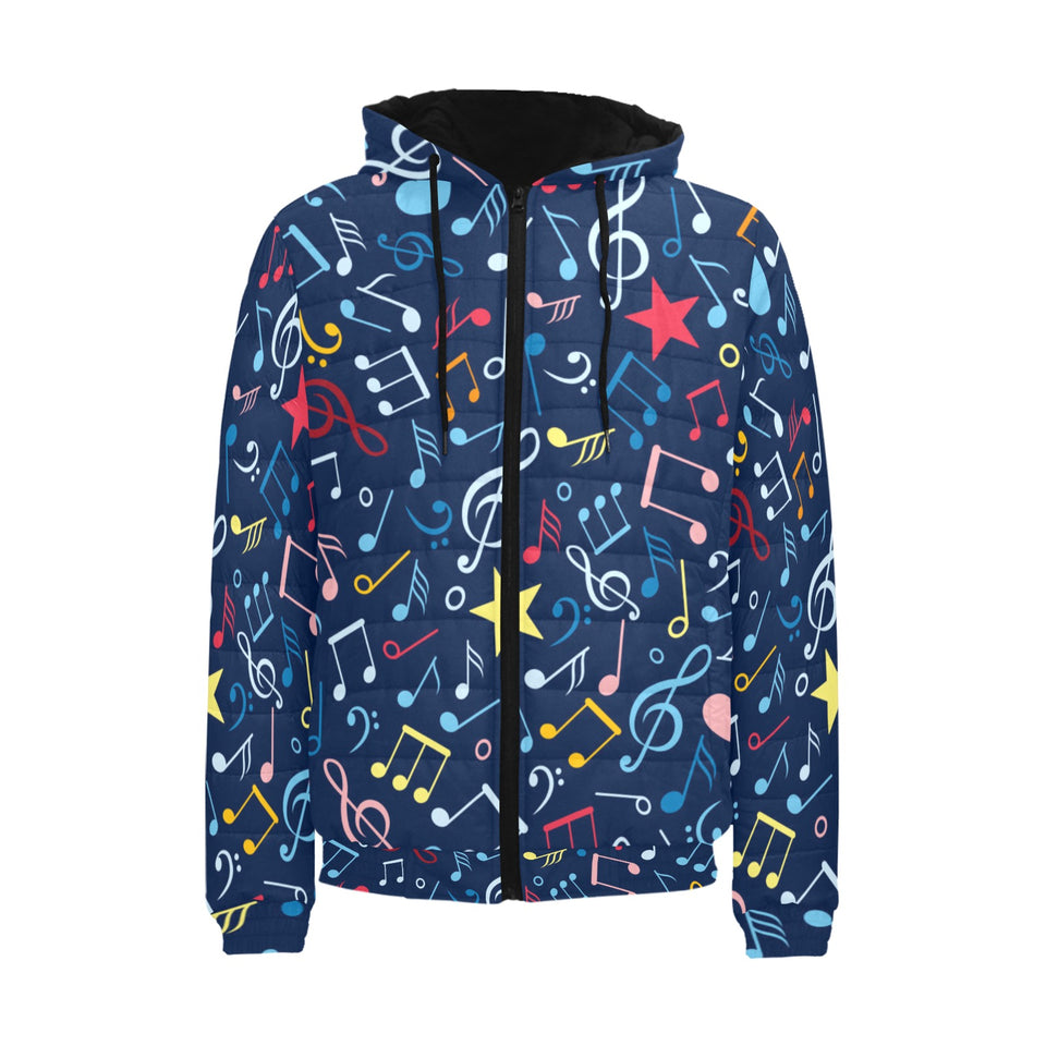 Music Notes Pattern Print Design 03 Men's Padded Hooded Jacket