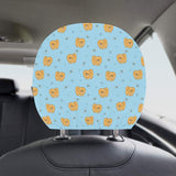 Brown cute pomeranian blue blackground Car Headrest Cover