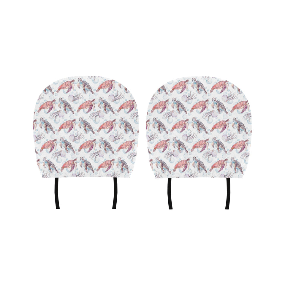 Watercolor sea turtle jellyfish pattern Car Headrest Cover