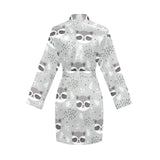 Cute raccoons leaves dot Women's Long Sleeve Belted Night Robe