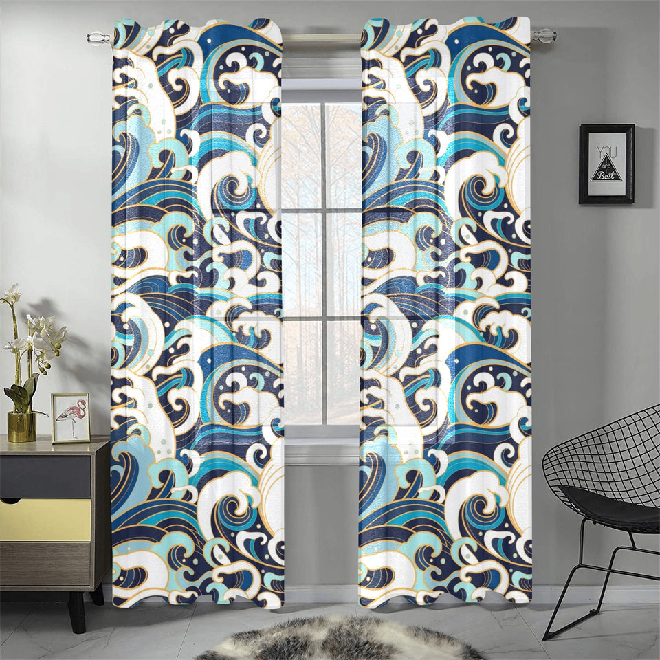 Japanese wave pattern Gauze Curtain