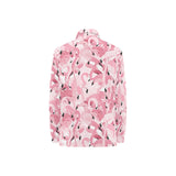 Pink flamingos pattern background Women's Long Sleeve Polo Shirt