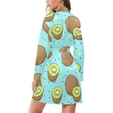 Kiwi blue background Women's Long Sleeve Belted Night Robe