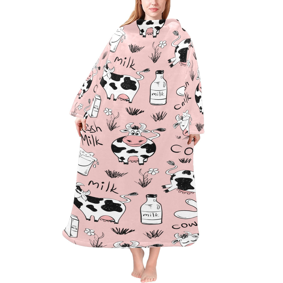 Cows milk product pink background Blanket Robe with Sleeves