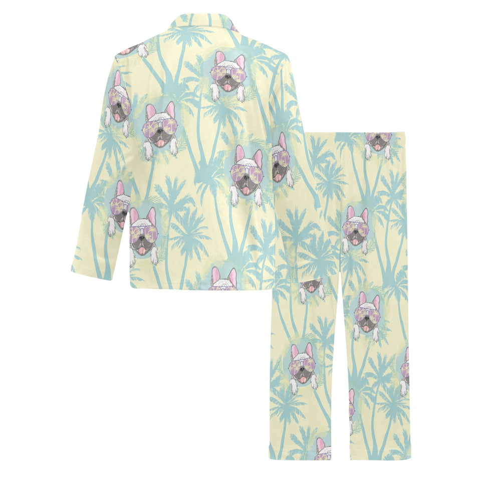 French bulldog hawaii blackground Men's Long Pajama Set