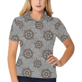nautical wood steering wheel pattern Women's All Over Print Polo Shirt